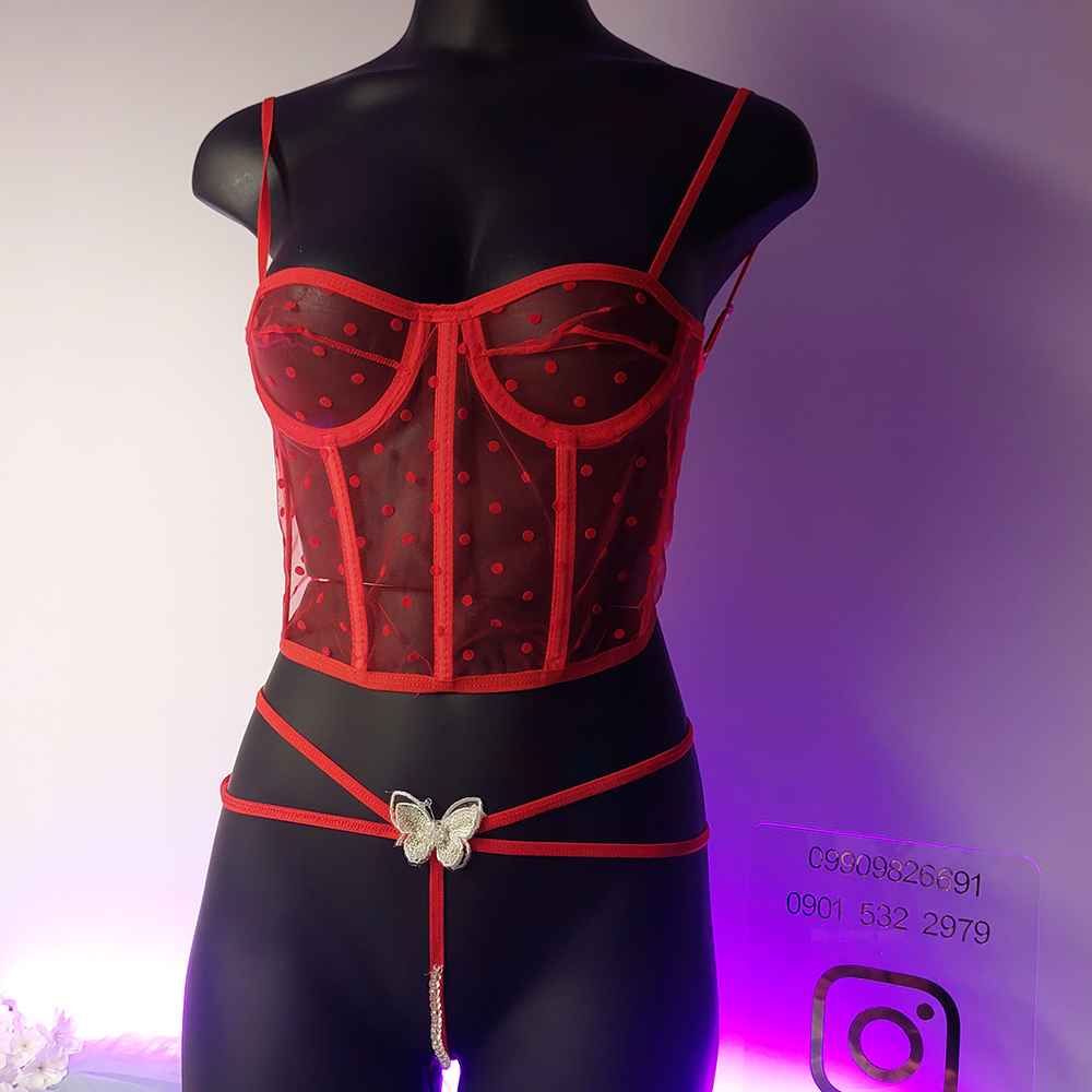 ۲۰۲۴۰۵۱۰_۱۵۱۶۵۷_6 💃 ست شورت و کورست توری قرمز ولنتاین | برند ترکیهای Koton Hill - Image 1